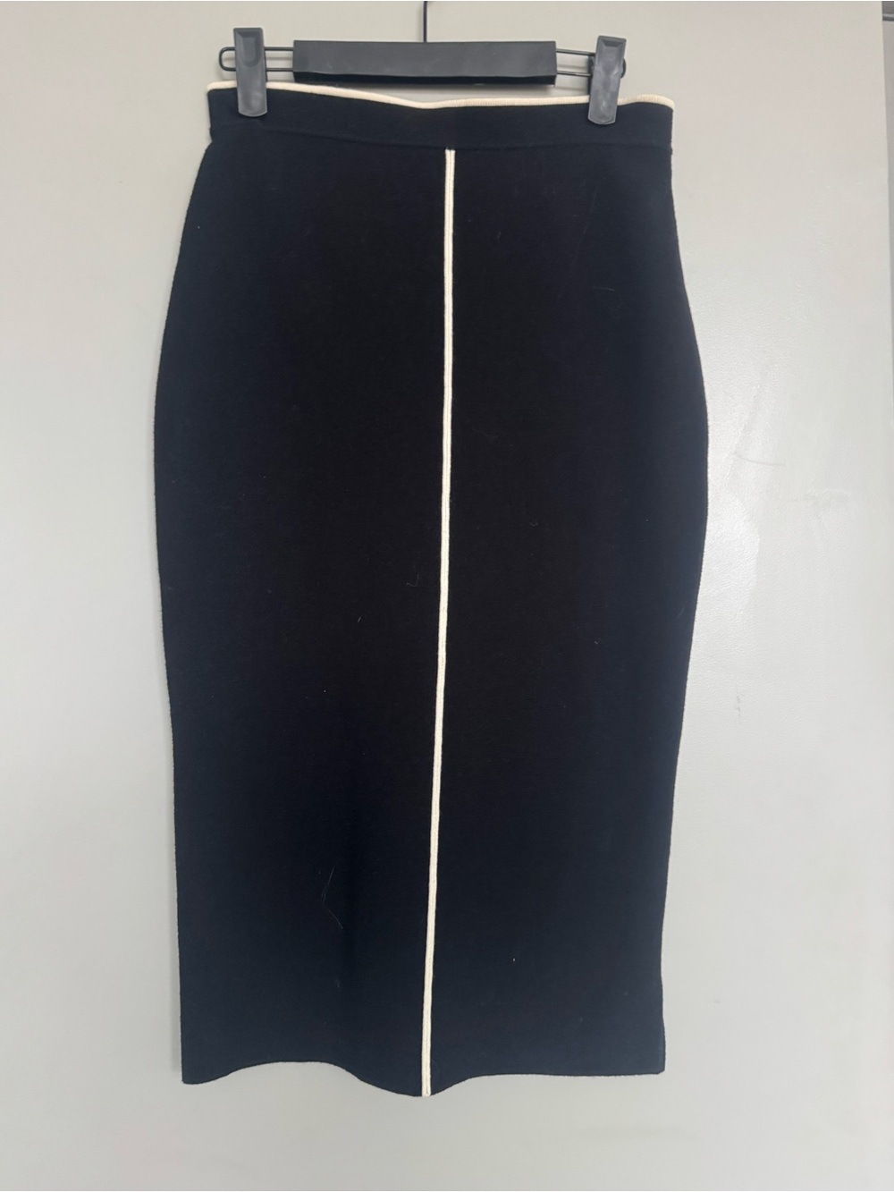 Escada Sport Contrast Lined Wool Blend Stretch Pencil Skirt in Black White Small
